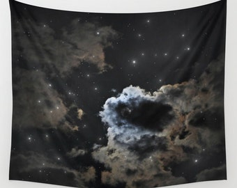 Starry Night Sky Wall Tapestry, Moon Tapestry, Night Sky Home Decor, Nature Tapestry, Wall Tapestry, Dorm, Office, Cloudy Tapestry, Black