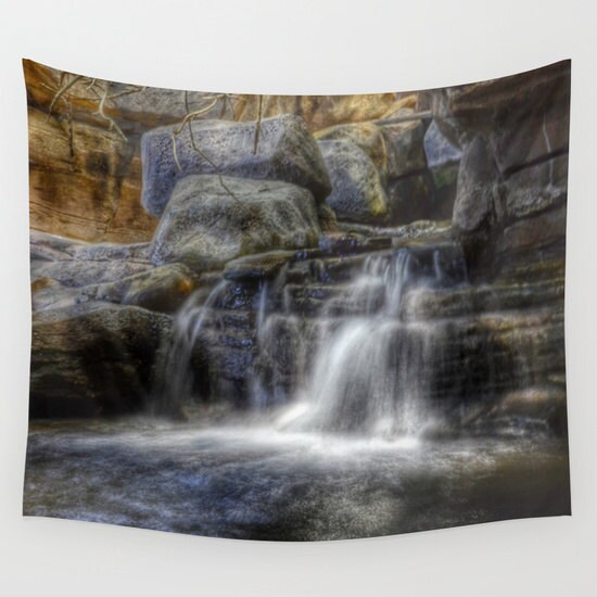 CALM WATERS Wall Tapestry, Waterfall home decor, Nature Tapestry,Stone