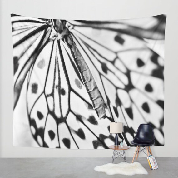 Butterfly Wings Wall Tapestry Black And White Contemporary Etsy