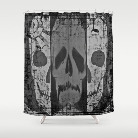 Skull Shower Curtain Black Bathroom Halloween Noir Home