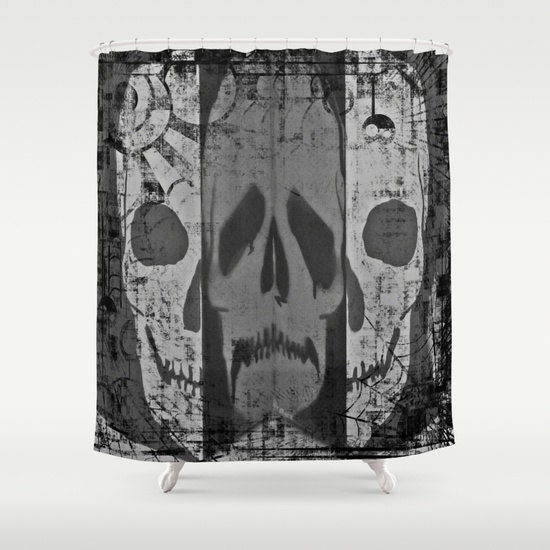 Skull Shower Curtain Black Bathroom Halloween Noir Home