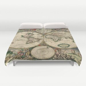 Old World Map Duvet Cover, Vintage World Map Bedding, Map Bedspread Cover, Decorative, Unique, Blanket Cover, Dorm Bedding, Guest Room