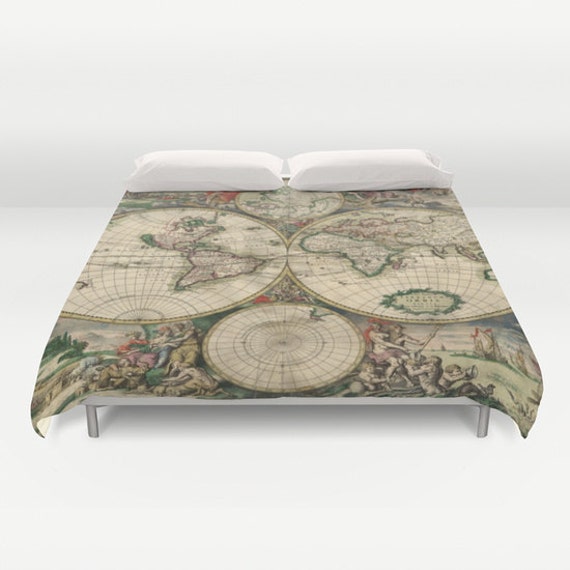 Old World Map Duvet Cover Vintage World Map Bedding Map Etsy