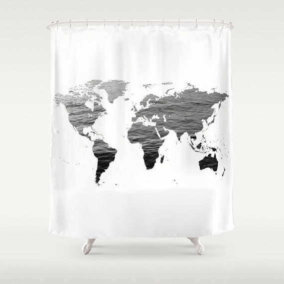 Ocean Texture Map Shower Curtain Black, Black And White Map Shower Curtain