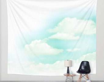 Cloud Wall Tapestry, Large Size Wall Art, Fine Art Photography, Modern Decor, Nature, Wedding Gift, Office, Garden, Happy, Sky Blue, Dorm