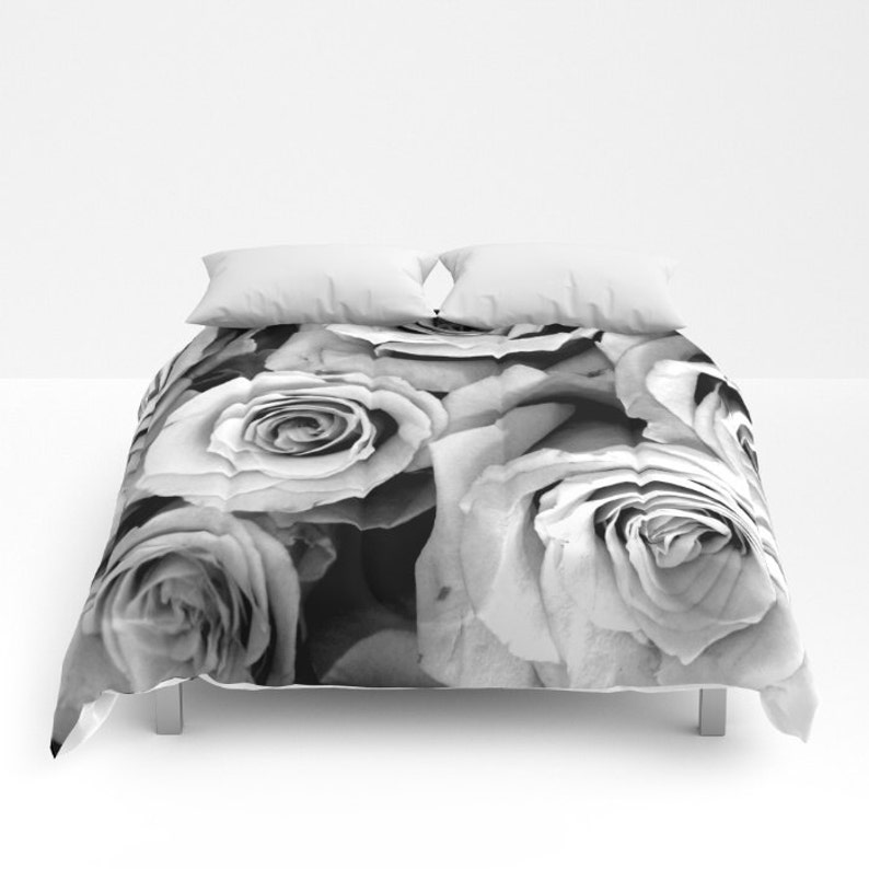 Roses Comforter Black White Bedding Flower Unique Image 0