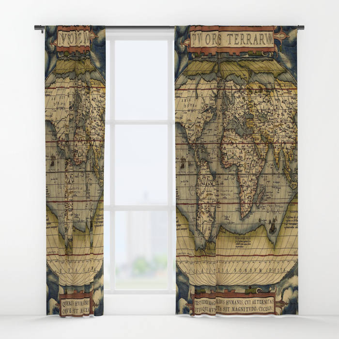 Antique World Map Window Curtain Vintage Old 1