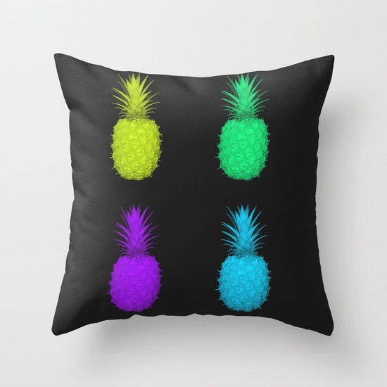 Pineapple Pop Art Throw Pillow Funky Office Retro Decor Neon
