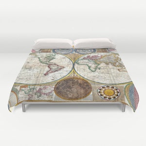 Old World Map Duvet Cover, Vintage World Map Bedding, Map Bedspread, Decorative, Unique Design, Blanket Cover, World Map Decor, Dorm Decor image 1