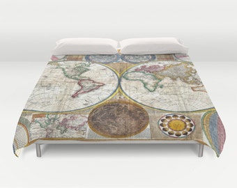 Old World Map Duvet Cover, Vintage World Map Bedding, Map Bedspread, Decorative, Unique Design, Blanket Cover, World Map Decor, Dorm Decor