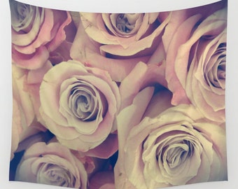 ROSES Wall Tapestry, Flower Wall Art, Pink Large, Office, Happy Fine Art Photography, Nature, Floral Decor, Feminine, Dorm, Retro, Vintage