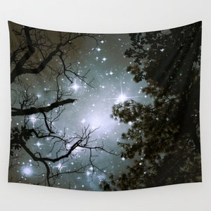 Trees Wall Tapestry, Stars Tapestry, Night Sky Home Decor, Nature Tapestry, Office, Dorm, Home Decor, Whimsical Tree Branches,Woodland,Woods