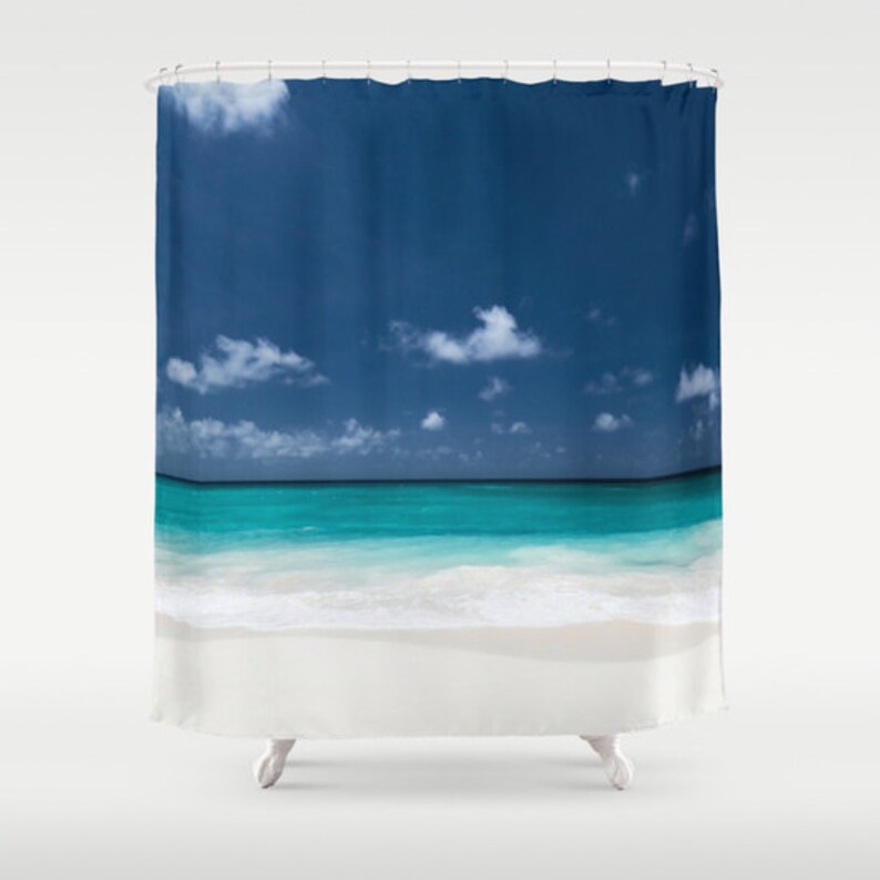 Beach Shower Curtain Bathroom Aqua Blue Home Decor Nautical Etsy