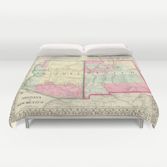Antique New Mexico Arizona Map Duvet Cover Vintage New Etsy