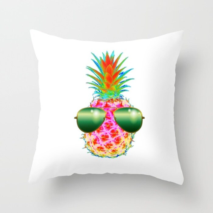 Electric Pineapple With Shades Pop Art Throw Pillow Cover Funky