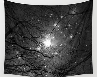 Trees Wall Tapestry, Stars Tapestry, Night Sky Home Decor, Nature Tapestry, Dorm , Office, Home Decor,Whimsical Tree Branches,Woodland,Woods