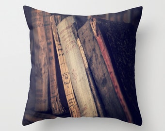 Old Books Throw Pillow, Leather Book Pillow, Decorative Pillow, Vintage Book Decor, Library Decor, Antique Books, Dorm Pillow, Office, Home