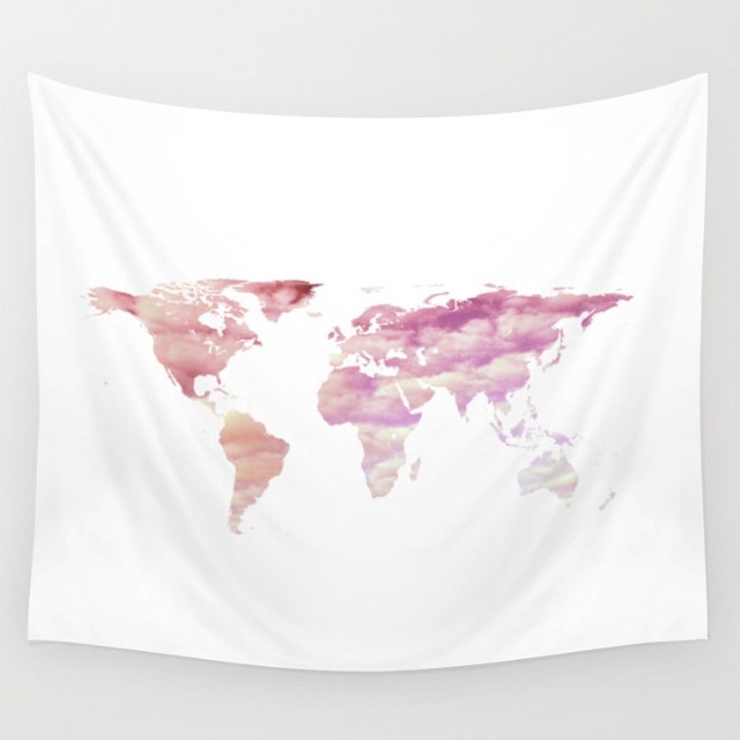 Cotton Candy Sky World Map Tapestry Pink Cloud Nature Art - Etsy
