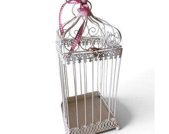 Vintage Birdcage French Shabby Chic Cream Metal Hinge Opening Decorative