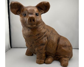 VTG Piglet Figurine Indoor / Garden Composite 7.5"x 8x 6" Glass Eyes