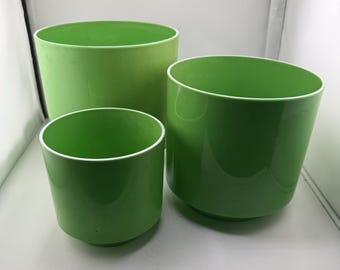 Set Of 3 Lawnware VTG Plant Pots Plastic Nesting Green Footed Retro Sturdy