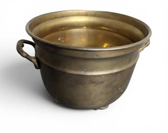 Vintage Solid Brass Planter Pot Footed 2 Handled Decor Made In India