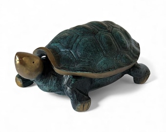 Matchstick Holder Turtle Shell Verdigris Heavy Bronze Vintage