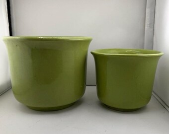 VTG PPP Planter Pots Pacific Pottery Products Set Of 2 Green Jardiniere 7", 5"