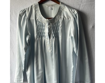 VTG Miss Elaine Pale Blue Satin Nightgown Robe Woman US Sz Small