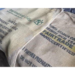 Two Lg Burlap Jute 44x28" Coffee Bags Fair Trade Guatemala Crafts Ground Cover