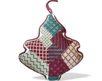 VTG Handmade Cross-Stitch Christmas Tree Ornament Holiday Decor Collectible