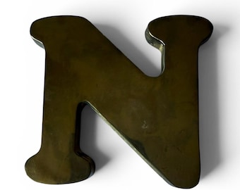 Vintage Solid Brass Letter N, Brass Letter N, N Letter in Brass, Letter N, N Name