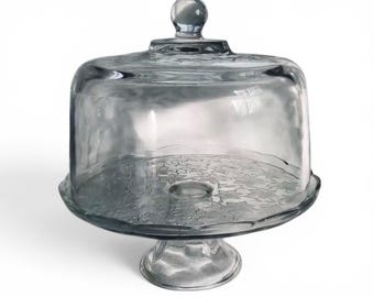 VTG Princess House Fantasia Cake Stand with Etched Glass Pedestal Dome Cloche – Holiday Serveware