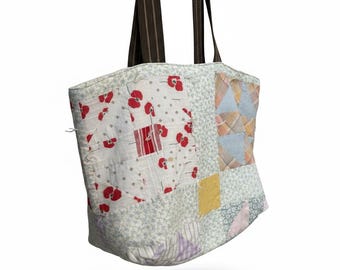 Handmade Tote Bag Oversized Upcycled Vintage Quilt Two-Sided With Canvas Lining