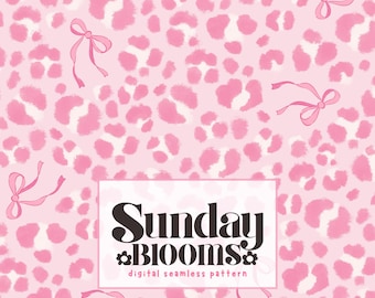 Pink Cheetah Seamless Pattern with Dainty Bows, Coquette Animal Prints (Digital Download)