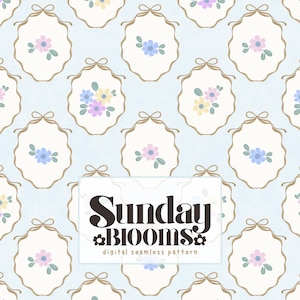 Motif floral vintage sans couture avec noeuds, conception de tissu en papier numérique de fleurs pastel Cottagecore (téléchargement)
