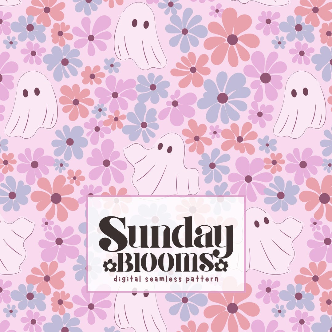 Pastel Halloween Ghosts Seamless Pattern, Retro Floral Fabric Digital ...