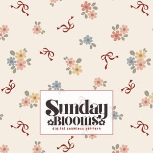 Coquette Red Bows Ditsy Floral Seamless Pattern, Cottagecore Digital Paper (Digital Download)