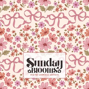 Coquette Fall Florals Bow Seamless Pattern, Cottagecore Flowers Fabric Design (Digital Files)