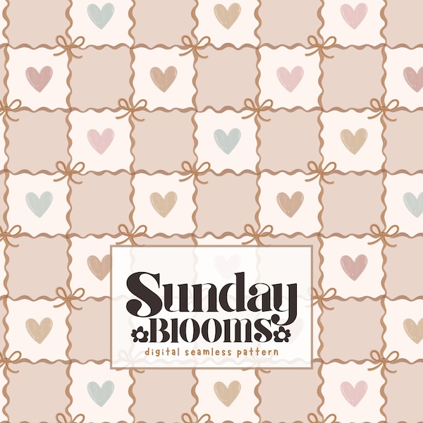 Boho Neutral Herzen und Bögen Musterdesign, weiche beige rosa gewellte Gingham Stoff-Design, zierliche Muted Rapportdatei für Baby Kinderzimmer Dekor