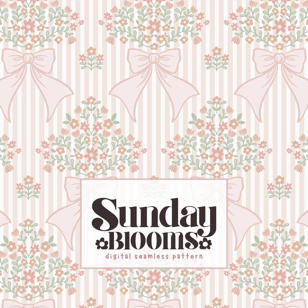 Muted Spring Floral Seamless Pattern With Beige Blush Pink Bows Stripes ...