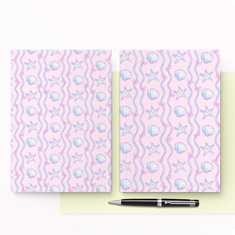 Coquette Pink Coastal Bow Seashell Seamless Pattern and Wavy Stripe ...