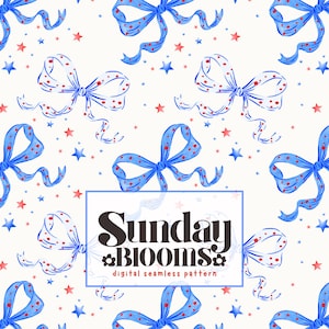 Coquette Bows Seamless Pattern | Cute 4th of July Red White Blue Digital Paper for Fabric Designs Crafts Home Decor | Commercial Use