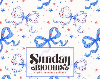 Coquette Bows Seamless Pattern | Cute 4th of July Red White Blue Digital Paper for Fabric Designs Crafts Home Decor | Commercial Use