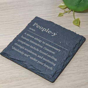 People-y Definition Slate Coaster - Slate Gift, Funny Introvert Coaster, Custom Name Gift, Secret Santa, Coworker Gift image 1