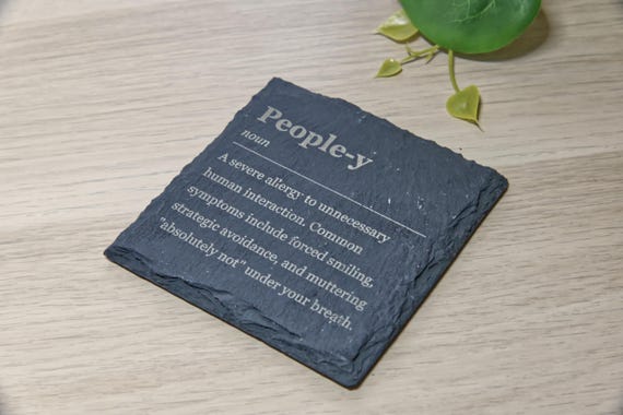 People-y Definition Slate Coaster - Slate Gift, Funny Introvert Coaster, Custom Name Gift, Secret Santa, Coworker Gift