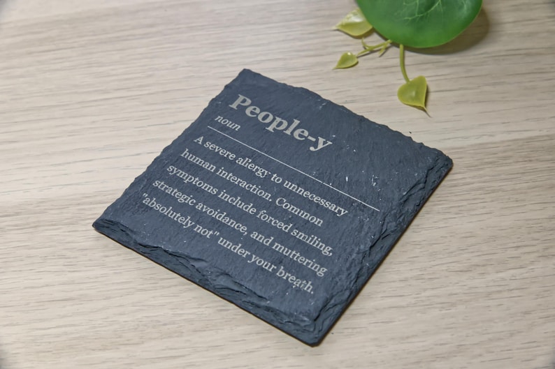 People-y Definition Slate Coaster - Slate Gift, Funny Introvert Coaster, Custom Name Gift, Secret Santa, Coworker Gift image 1