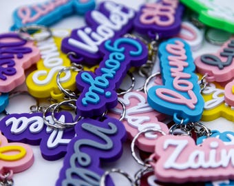 Personalised Two Colour Name Keyring – Custom Keychain – School Bag or Backpack Name Tag – Gift for Her or Him