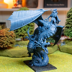 Feral Elf Dragon Rider – Highland Miniatures | Forest Elf Dragon Mounted Hero 28mm 32mm | Fantasy Resin Miniature