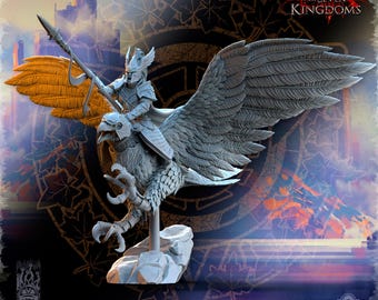 High Elf Hero on Giant Eagle – Beholder Miniatures – Elven Flying Mount – Fantasy Wargames 28mm 32mm Resin